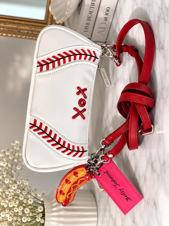 Handbags - Betsey Johnson Baseball XOX Shoulder Bag NWT White/Red Purse hot dog charm